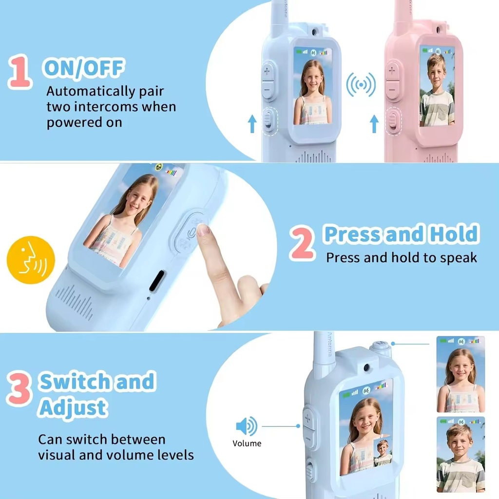 WALKIE TALKIE NIÑOS CON VIDEO RECARGABLE PACK X2