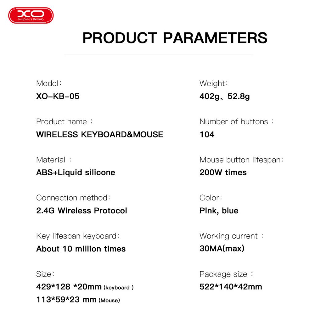 TECLADO Y MOUSE INALÁMBRICO XO KB-05