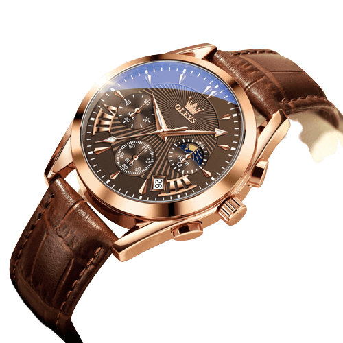 RELOJ OLEVS 2876 PIEL MARRON CONCHA ROSA CARA NEGRA HOMBRE