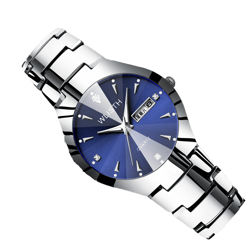 RELOJ PARA CABALLERO WLISTH CON CORREA DE ACERO RESISTENTE AL AGUA  PLATEADO-AZUL MODELO Q353-5