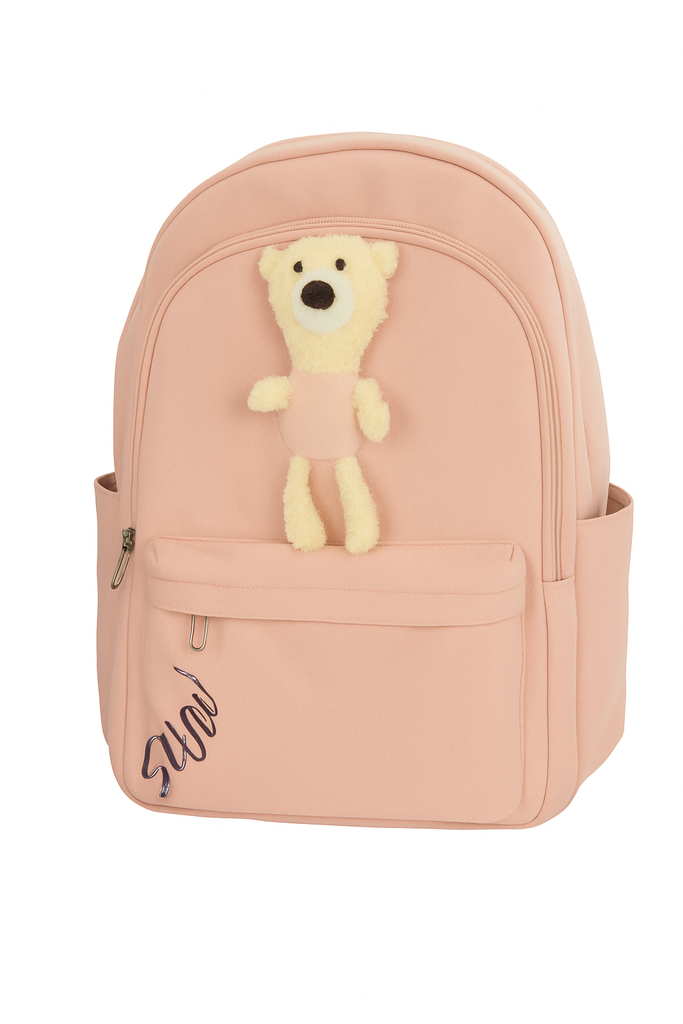 MOCHILA LISA MUÑECO OSITO ROSADO SALMON