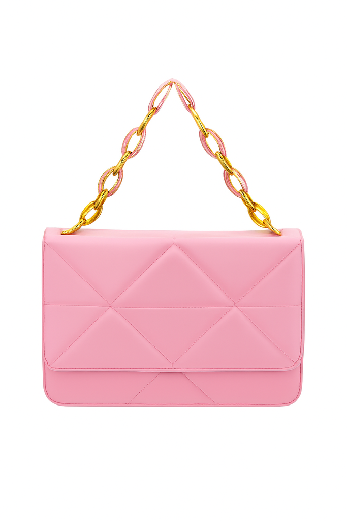 CARTERA CHICA CON CADENA ADORNO Y CORREA DE LETRAS