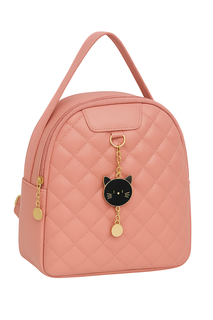 MOCHILA CHICA CON PATRON X Y DIJE DE GATO