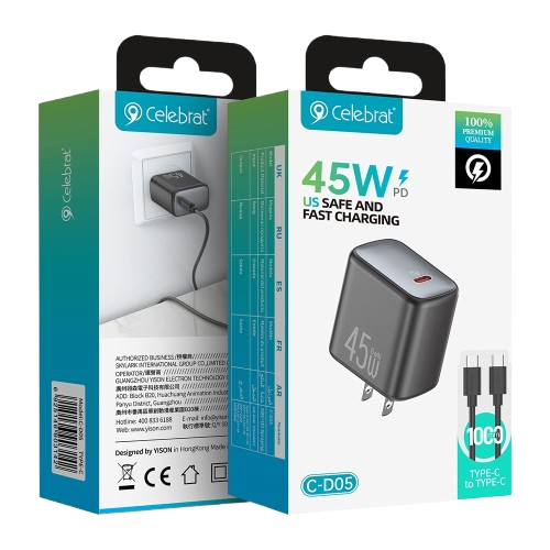 CARGADOR RÁPIDO CELEBRAT C-D05 45W PD (USB-C)