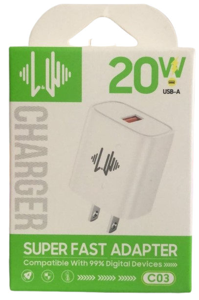 CARGADOR RÁPIDO LW 20W USB-A – SUPER FAST ADAPTER (MODELO C03)